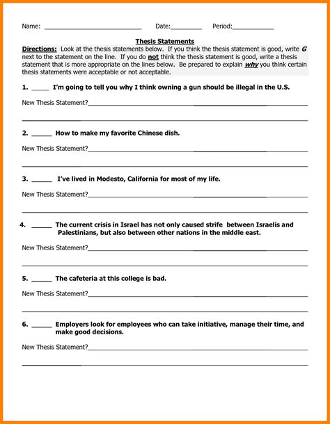 thesis statement practice worksheet